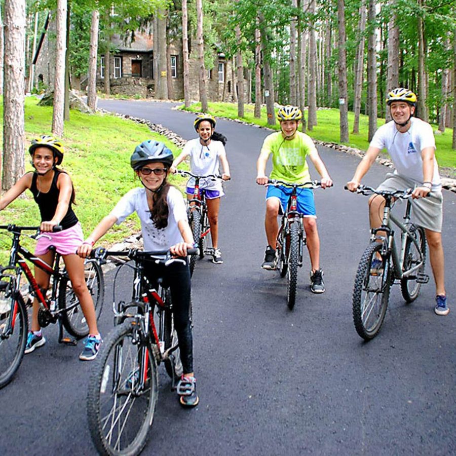 Campers on mountain bikes